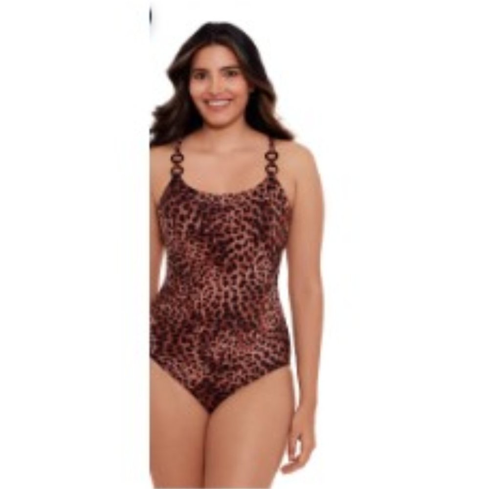 TT 3X One-Piece Multi Leopard Double Ring Swimsuit Plus